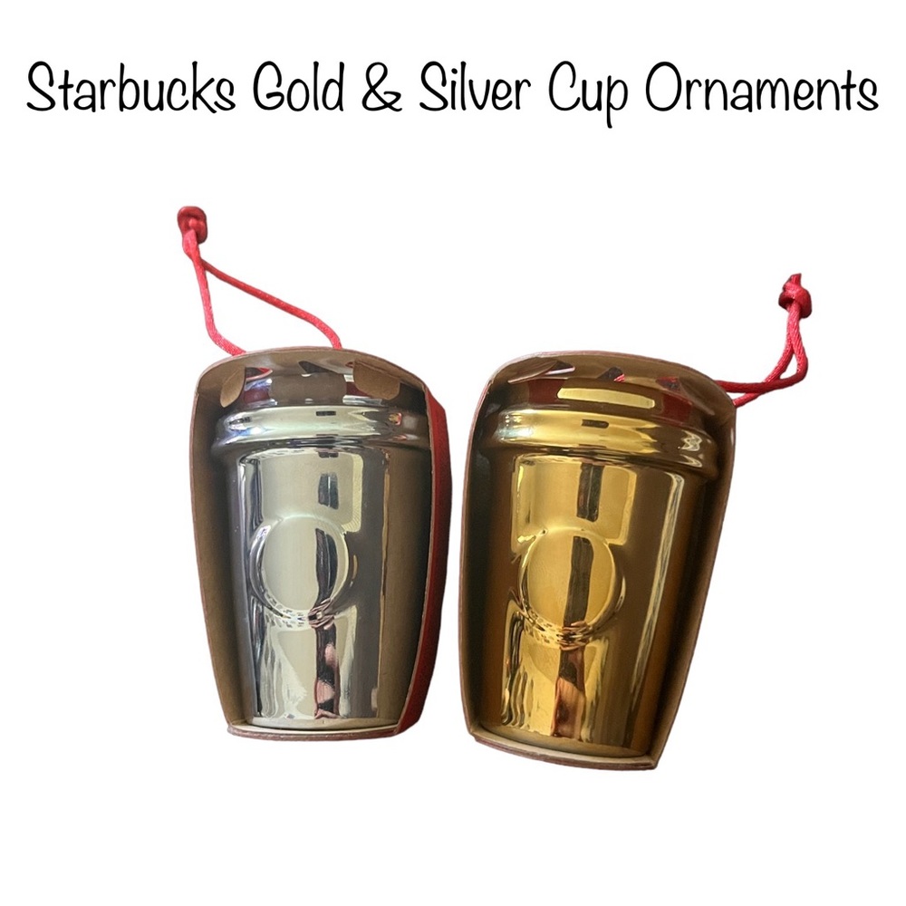 Starbucks 2014 Gold Silver Paper Cup Christmas Ornaments